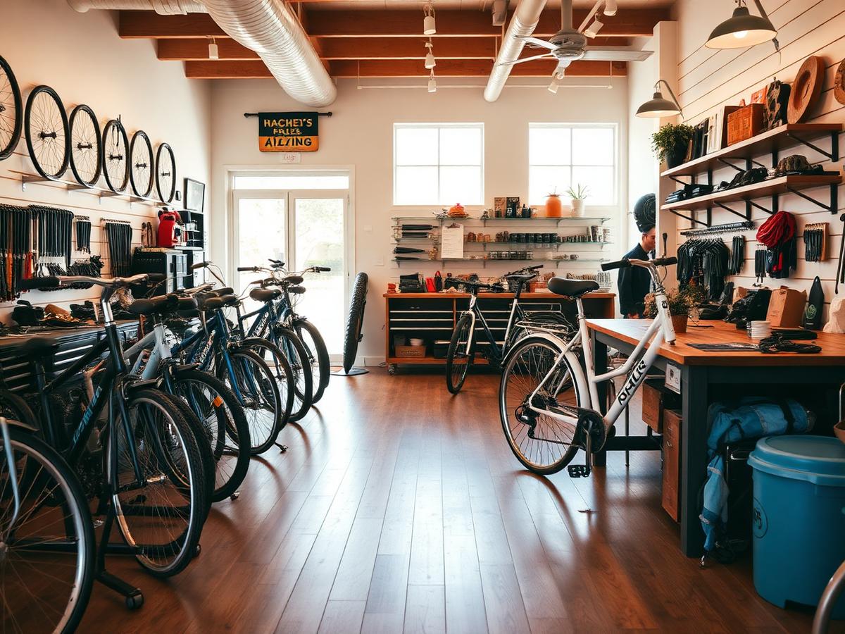 Interior of a boutique island bike shop with cruisers on display