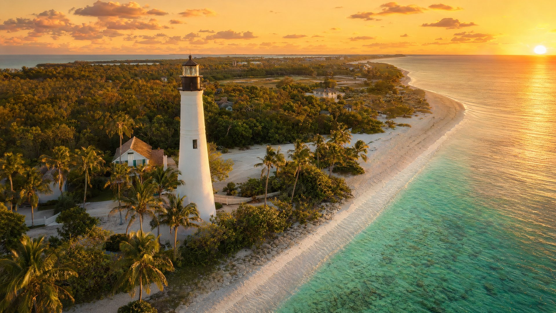Lighthouse on a Gasparilla Island beach at sunset